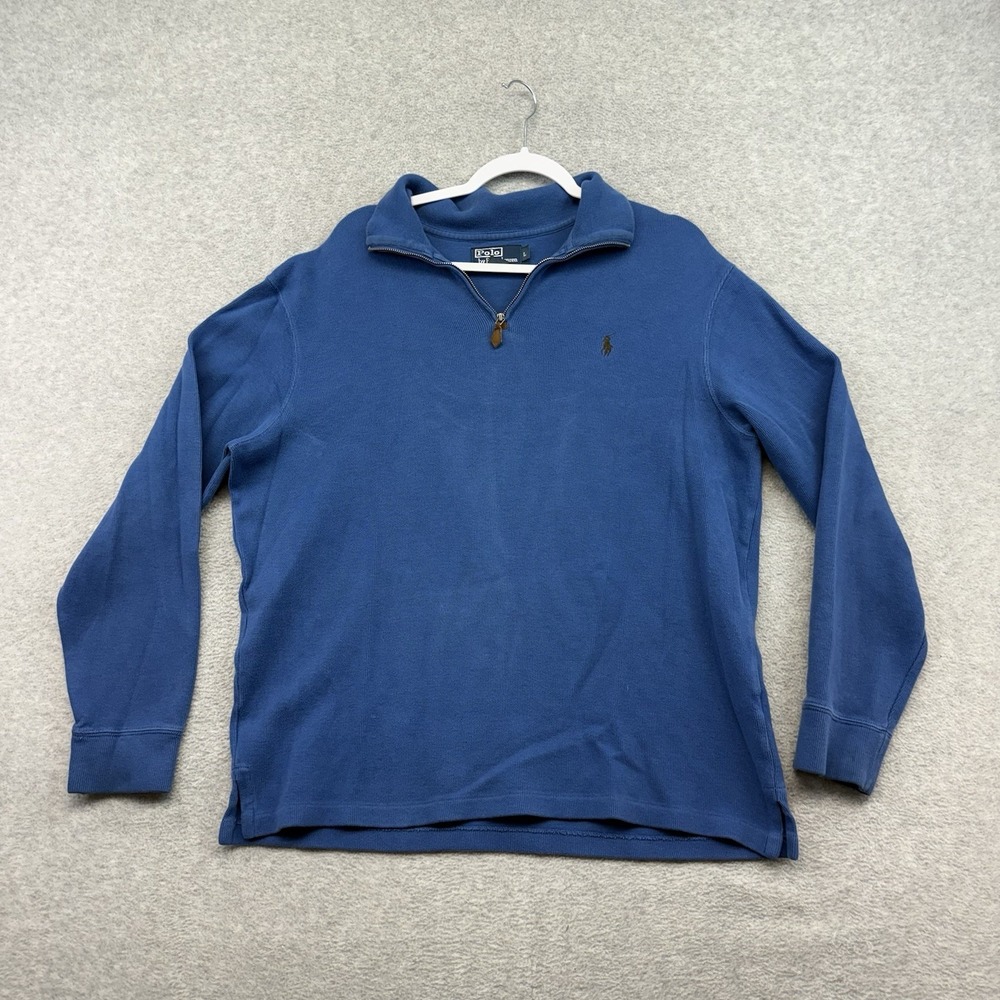 Vintage 90s Polo Ralph Lauren Quarter Zip 1/4 Zip Sweater Blue Men's Size Large